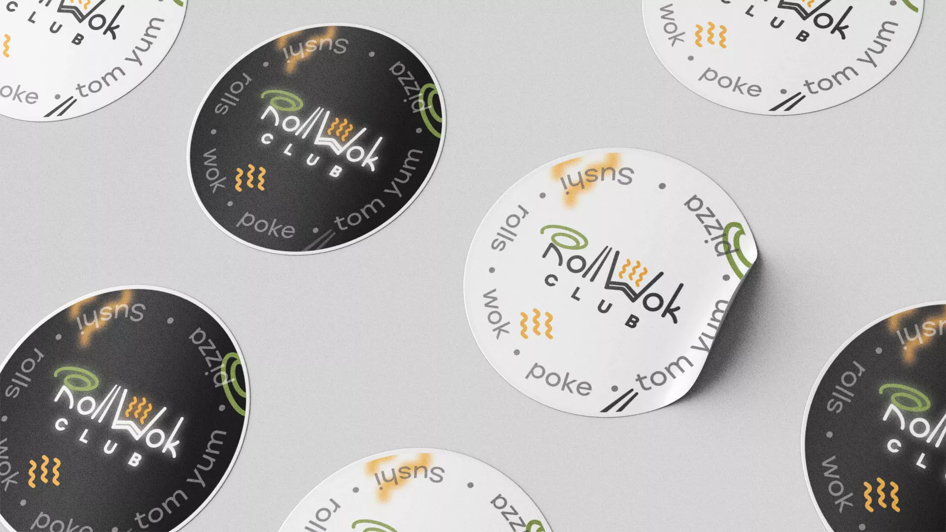 Разработка наклеек для суши-бара «Roll Wok Club» в Баксане